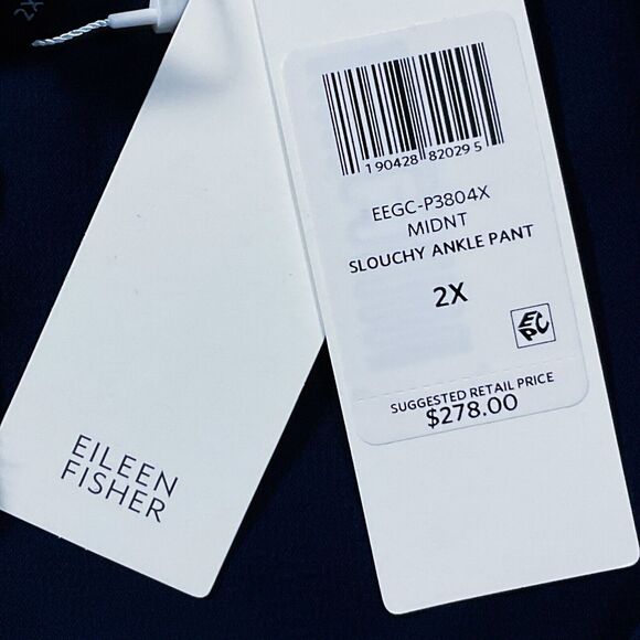 Eileen Fisher Womens Pants sz 2X new nwt $278 /Navy Blue 100% Silk Cropped Ankle - Picture 3 of 12